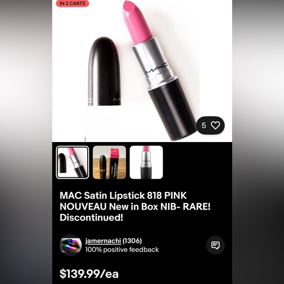 2 MAC LIPSTICKS! Colors: PINK NOUVEAU & BRAVE! Rare satin lipsticks - Picture 8 of 8